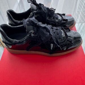 Wishbone Black Patent Leather Lace Sneakers - 7.5
